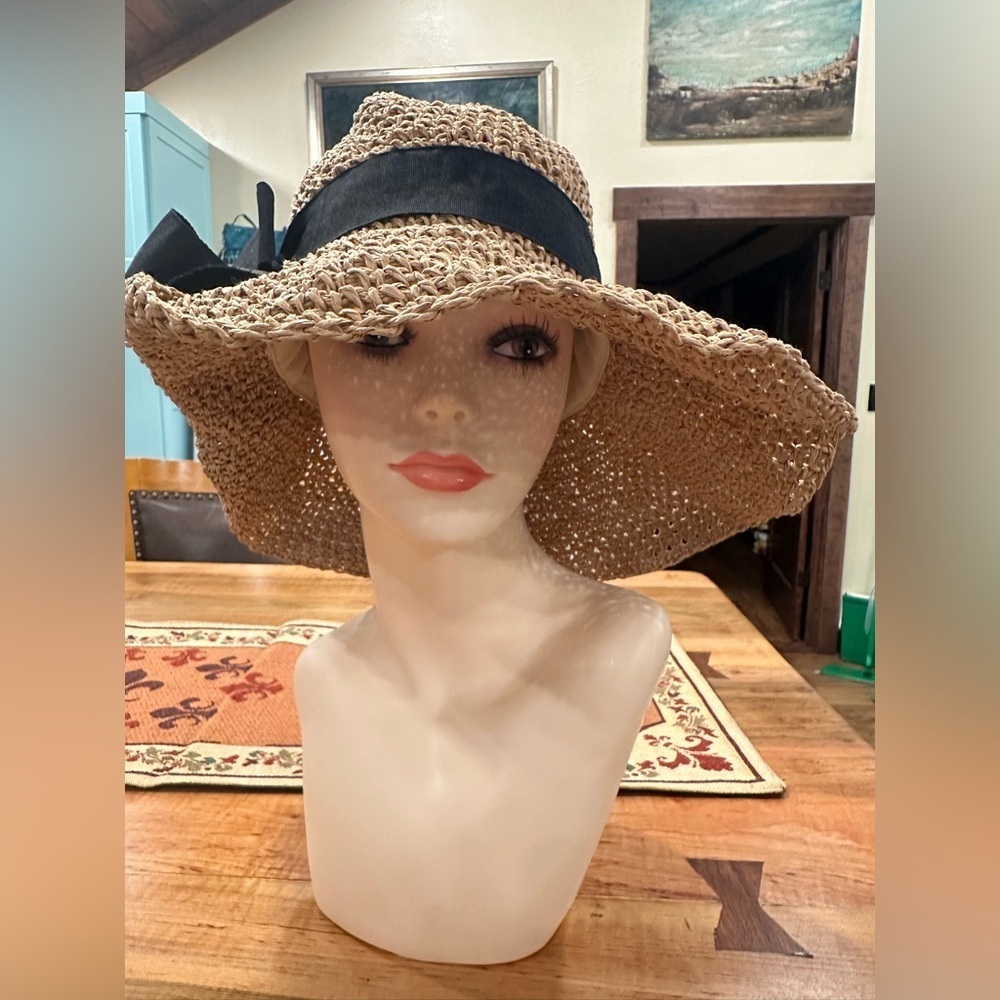 Lula Collection by Bindya Straw Sun Hat Black Bow